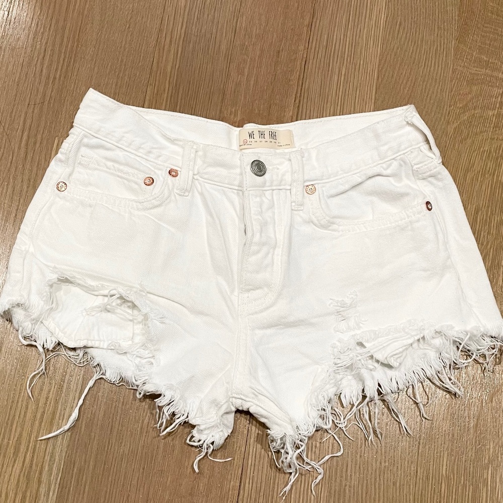 Free People White Denim Distressed Shorts